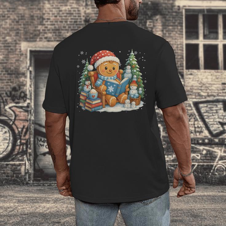 Gingerbread Reading Book Lovers Christmas Bookworm Librarian Men's Back Print T-Shirt Gingerbread Reading Book Lovers Christmas Bookworm Librarian Men's Back Print T-Shirt
