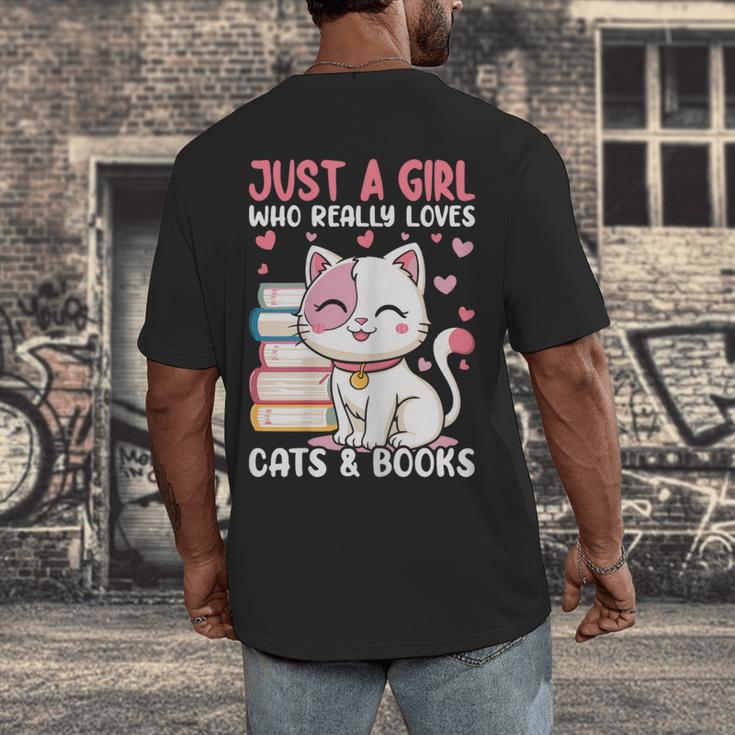 Girl Who Loves Cats And Books Cute Men's Back Print T-Shirt
