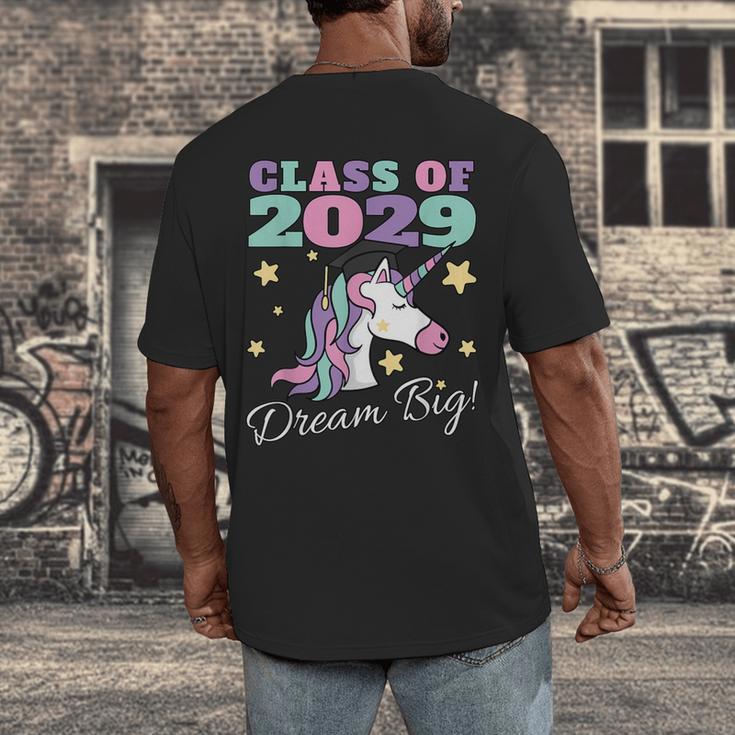 Girls Class Of 2029 Magical Unicorn Graduation Cap Men's Back Print T-Shirt