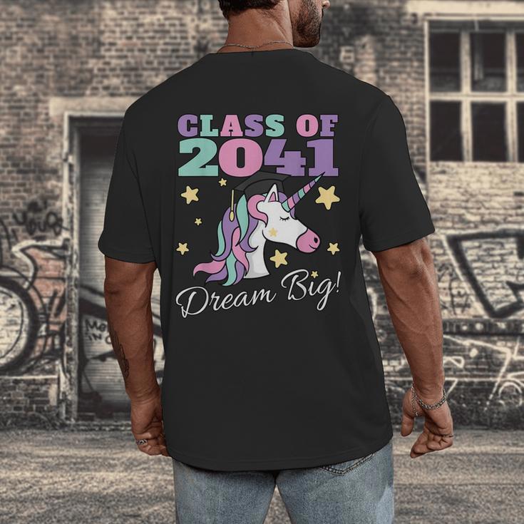 Girls Class Of 2041 Magical Unicorn Graduation Cap Men's Back Print T-Shirt