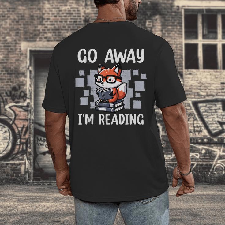 Go Away I'm Reading Book Reader Cute Fox Loves Books Men's Back Print T-Shirt Go Away I'm Reading Book Reader Cute Fox Loves Books Men's Back Print T-Shirt