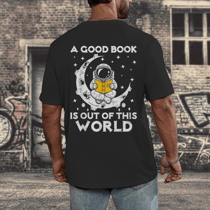 Good Book Is Out Of This World Astronaut Moon Space Reading Men's Back Print T-Shirt