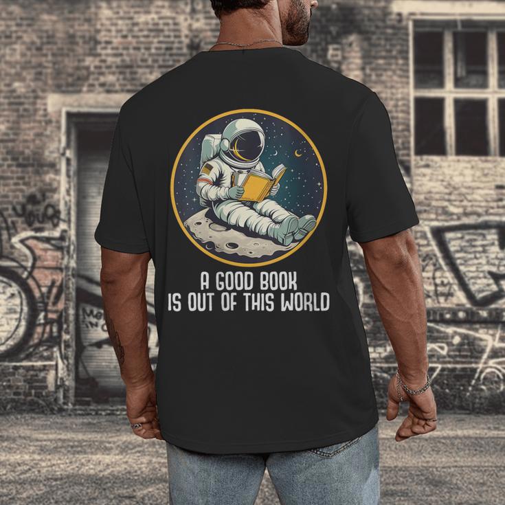 Good Book Is Out Of This World Space Reading Lover Men's Back Print T-Shirt Good Book Is Out Of This World Space Reading Lover Men's Back Print T-Shirt