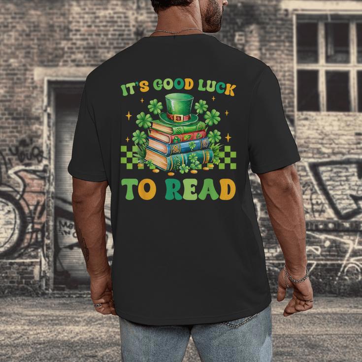 Goods Luck Read Librarian Book Patrick Days Shamrock Clover Men's Back Print T-Shirt Goods Luck Read Librarian Book Patrick Days Shamrock Clover Men's Back Print T-Shirt