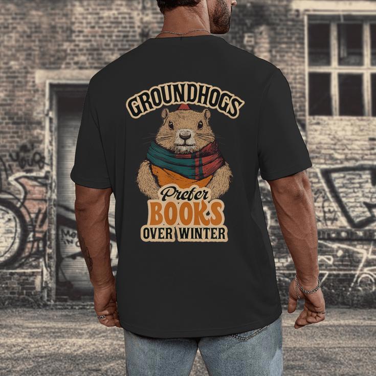 Groundhogs Prefer Books Over Winter February Men's Back Print T-Shirt