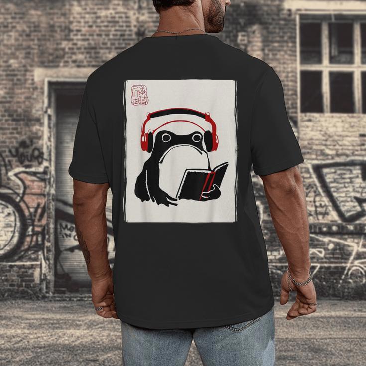 Grumpy Frog Books Music Kawaii Ink Japanese Men's Back Print T-Shirt Grumpy Frog Books Music Kawaii Ink Japanese Men's Back Print T-Shirt