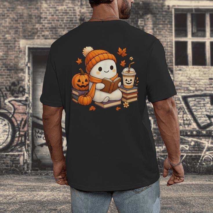 Halloween Ghost Reading Book Lovers Coffee Girl Women Men's Back Print T-Shirt