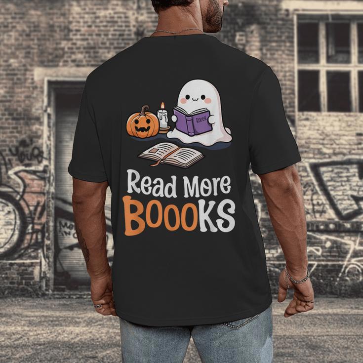 Halloween Teacher Women Cute Reading Ghost Read More Books Men's Back Print T-Shirt
