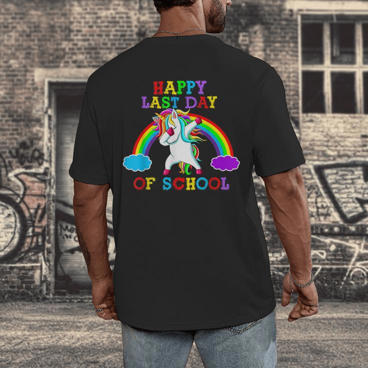 Happy Last Day Of School Teacher Student Graduation Unicorn Men's Back Print T-Shirt