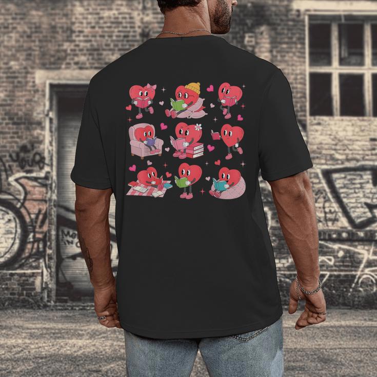 Hearts Reading Book Lovers All Booked For Valentine Men's Back Print T-Shirt Hearts Reading Book Lovers All Booked For Valentine Men's Back Print T-Shirt