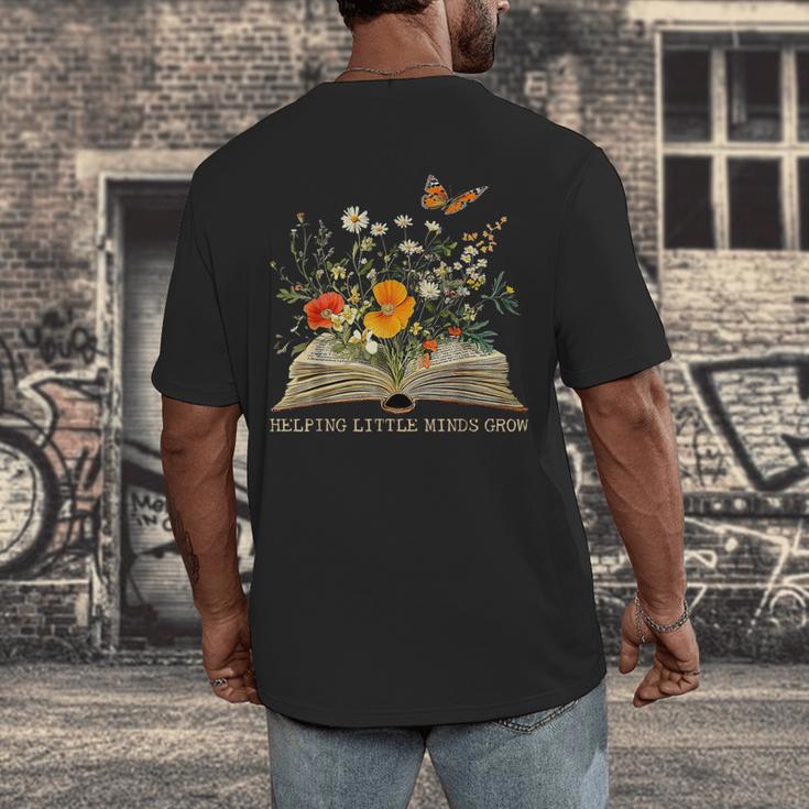 Helping Little Minds Grow Floral Book Education SPED Teacher Men's Back Print T-Shirt Helping Little Minds Grow Floral Book Education SPED Teacher Men's Back Print T-Shirt