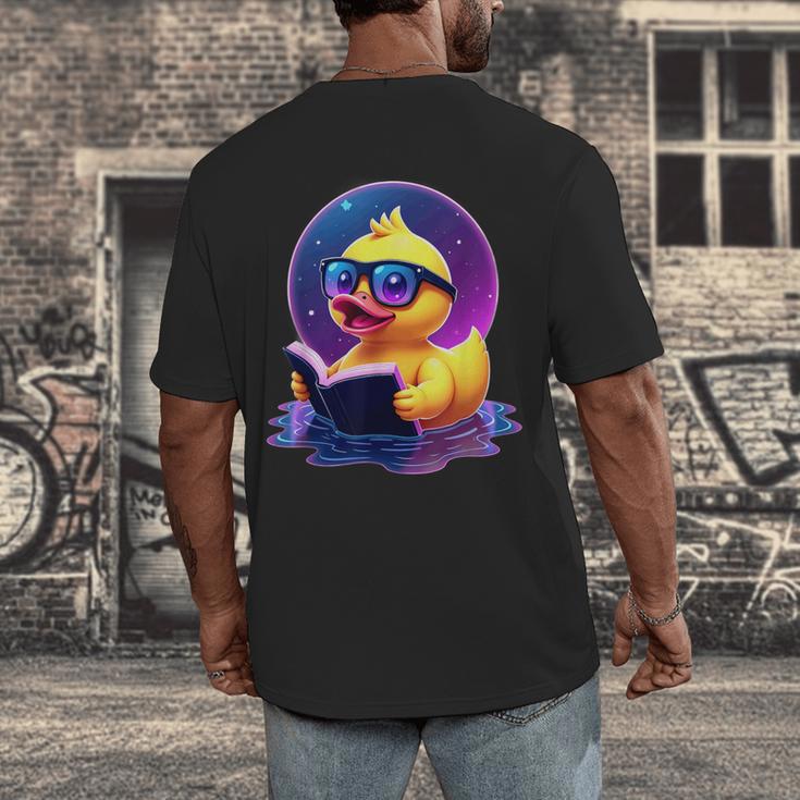 Humor Rubber Duck Reading Book Men's Back Print T-Shirt