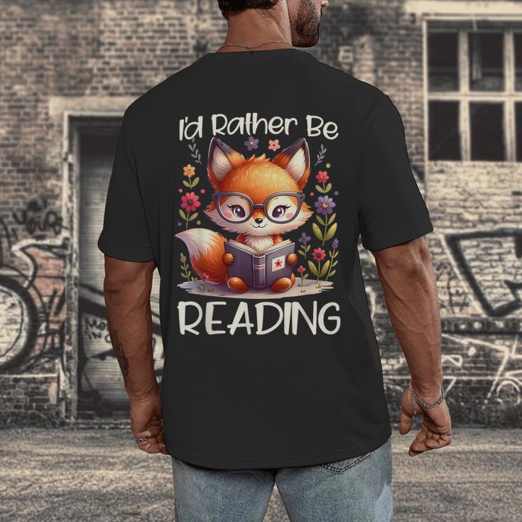 I'd Rather Be Reading Cute Fox Book Lover Reader Bookworm Men's Back Print T-Shirt