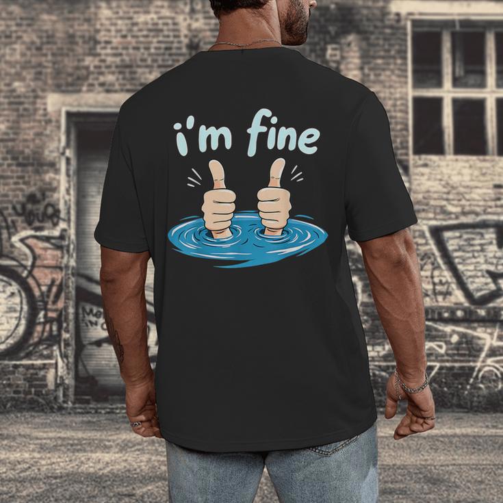 I'm Fine Drowning Thumbs Up Introvert Meme Humor Men's Back Print T-Shirt