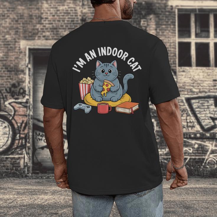 I'm An Indoor Cat Introvert Pizza Popcorn Book Gamer Cat Men's Back Print T-Shirt I'm An Indoor Cat Introvert Pizza Popcorn Book Gamer Cat Men's Back Print T-Shirt