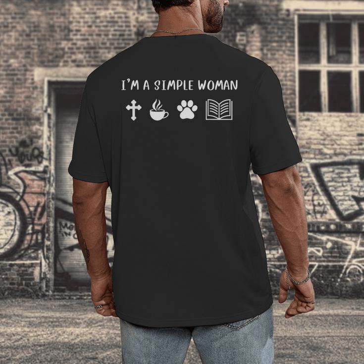 I'm A Simple Woman Jesus Coffee Dog Book Lover Christian Men's Back Print T-Shirt