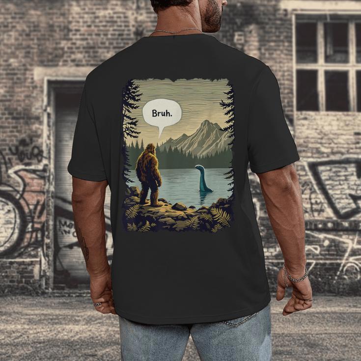 Introvert Bigfoot Sasquatch Loch Ness Monster Bruh Men's Back Print T-Shirt