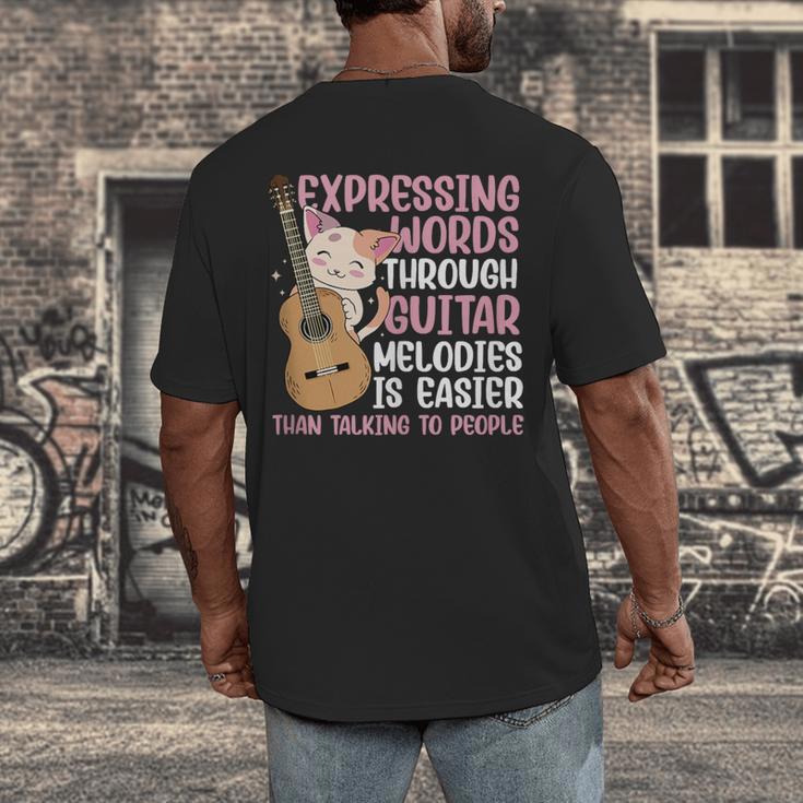 Introvert Guitarist Expressing Words Through Guitar Melody Men's Back Print T-Shirt