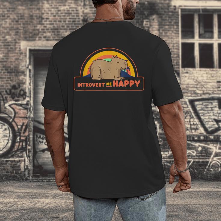 Introvert Me Happy Retro Sunset Capybara Tee Men's Back Print T-Shirt