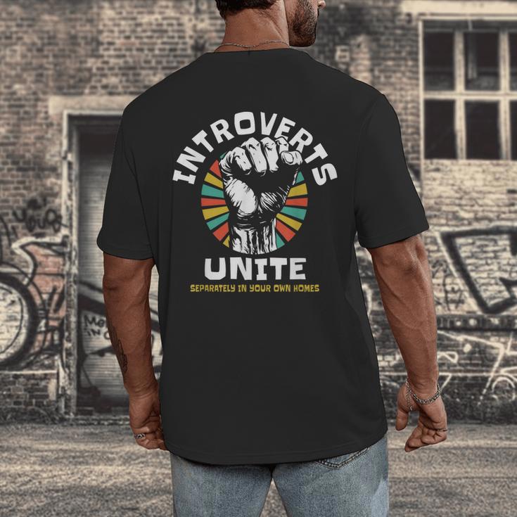 Introverts Unite Separately Own Homes Emblem Men's Back Print T-Shirt Introverts Unite Separately Own Homes Emblem Men's Back Print T-Shirt