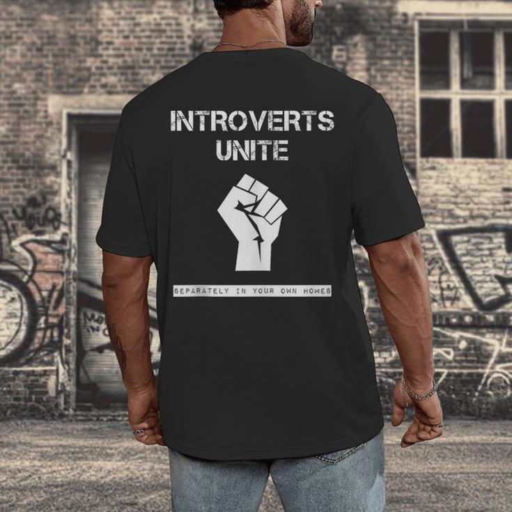 Introverts Unite Separately In Your Own Homes Sarcasm Men's Back Print T-Shirt Introverts Unite Separately In Your Own Homes Sarcasm Men's Back Print T-Shirt