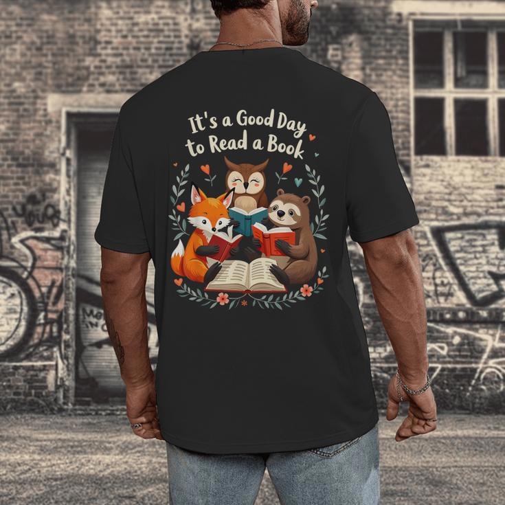 Its A Good Day To Read Book Cute Fox Sloth Owl Novel Reading Men's Back Print T-Shirt