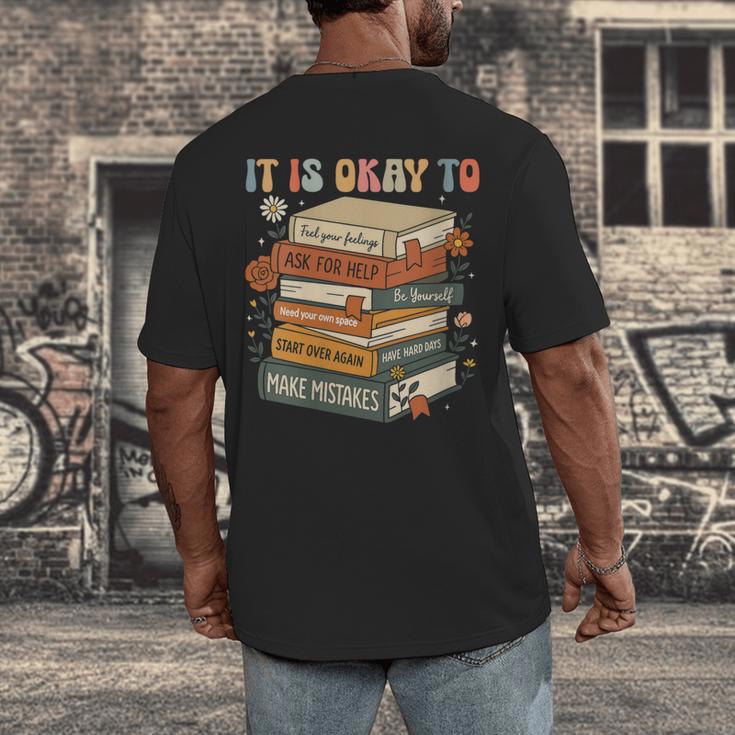 Its Okay Not To Be Okay Mental Health Awareness Floral Books Men's Back Print T-Shirt Its Okay Not To Be Okay Mental Health Awareness Floral Books Men's Back Print T-Shirt