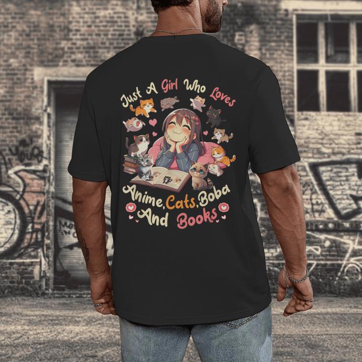 Just Girl Who Loves Anime Cats Boba And Books Bubble Tea Men's Back Print T-Shirt Just Girl Who Loves Anime Cats Boba And Books Bubble Tea Men's Back Print T-Shirt