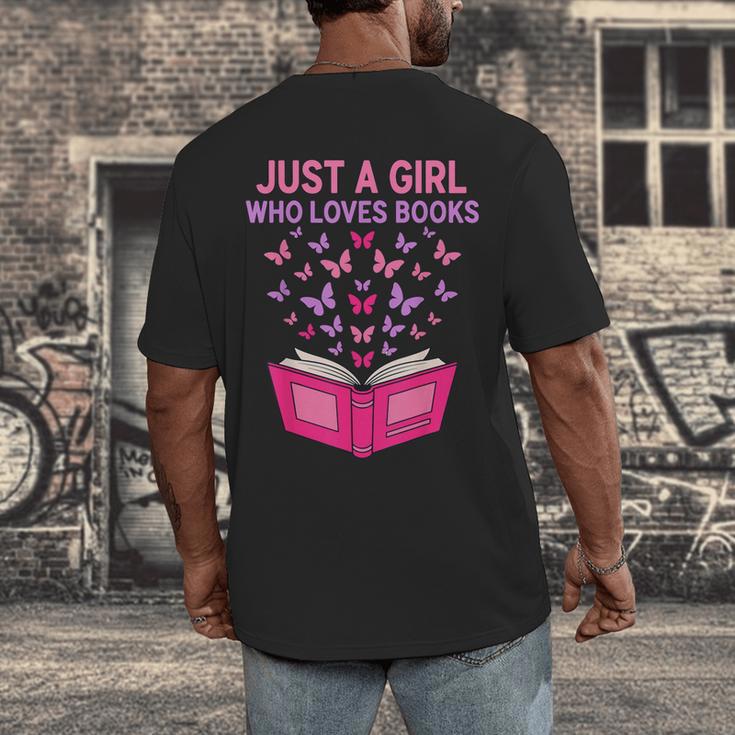 Just A Girl Who Loves Books Butterflies Reading Men's Back Print T-Shirt
