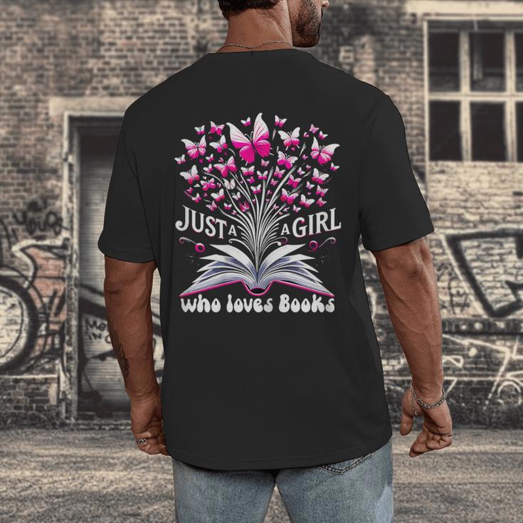 Just a Girl Who Loves Books Reading Book Butterfly Bookworm Men's Back Print T-Shirt