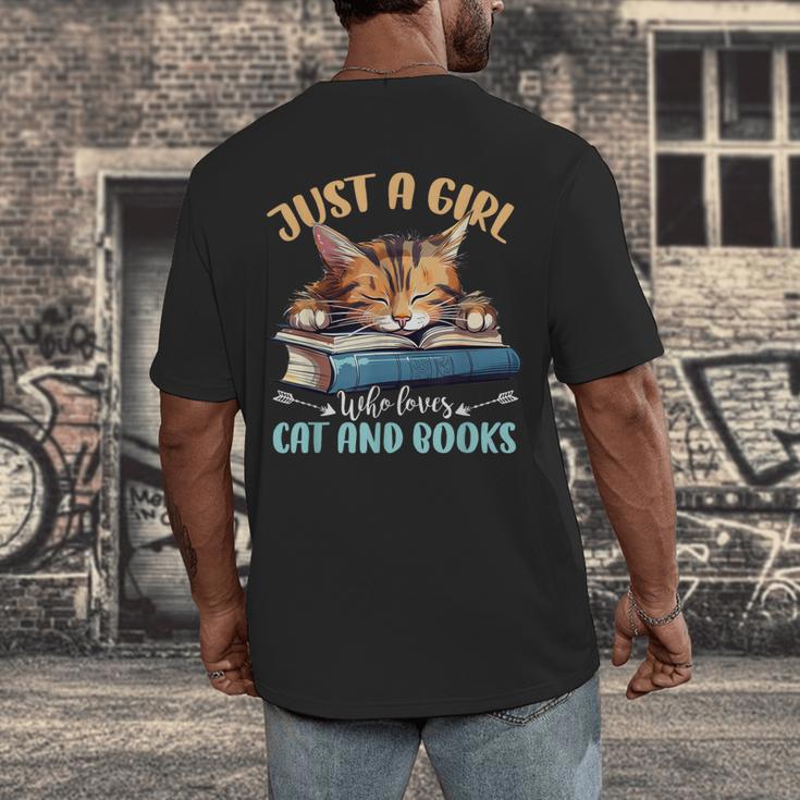 Just a Girl Who Loves Cats And Books Kitties Pet Art Lover Men's Back Print T-Shirt