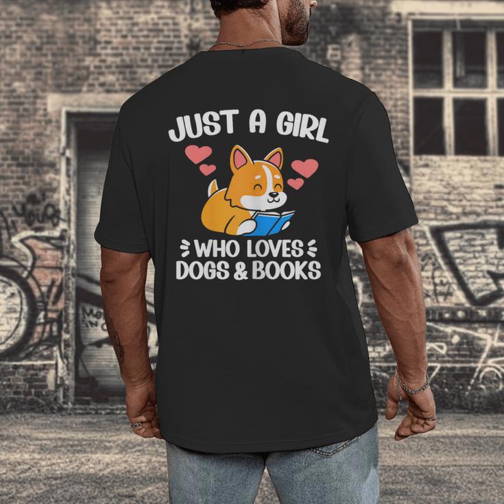 Just A Girl Who Loves Dogs And Books Reading Dog Puppy Lover Men's Back Print T-Shirt Just A Girl Who Loves Dogs And Books Reading Dog Puppy Lover Men's Back Print T-Shirt