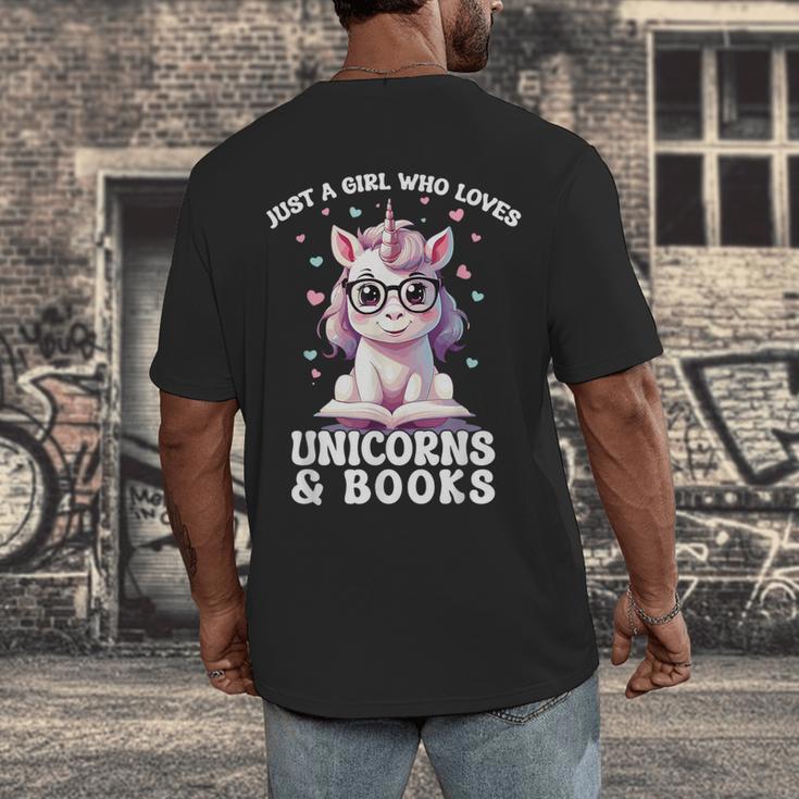 Just a Girl Who Loves Unicorns & Books Bookish Unicorn Love Men's Back Print T-Shirt