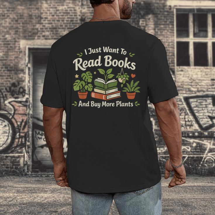 I Just Want To Read Books And Buy More Plants Men's Back Print T-Shirt I Just Want To Read Books And Buy More Plants Men's Back Print T-Shirt