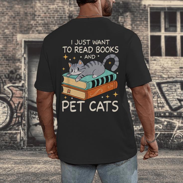 I Just Want To Read Books And Pet Cats Bookish Bookworm Men's Back Print T-Shirt I Just Want To Read Books And Pet Cats Bookish Bookworm Men's Back Print T-Shirt
