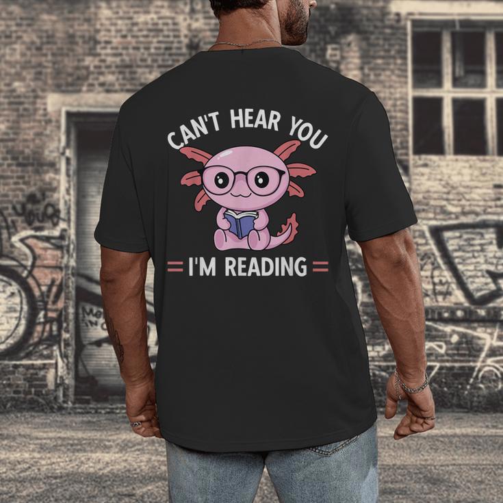 Kawaii Axolotl Can't Hear You I'm Reading Book Lover Men's Back Print T-Shirt