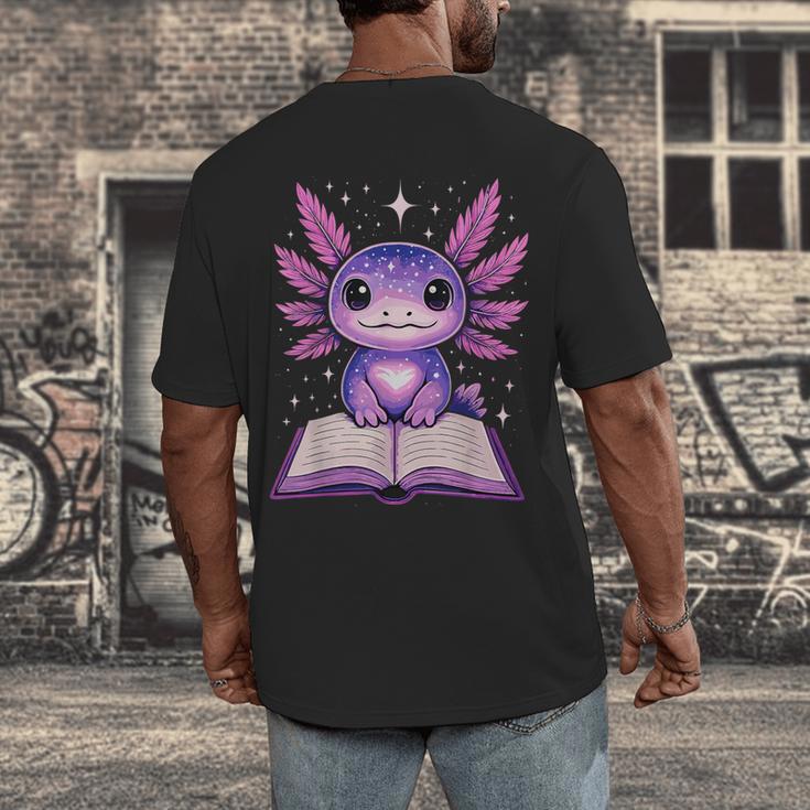 Kawaii Axolotl Cute Axolotls Reading Book Men's Back Print T-Shirt