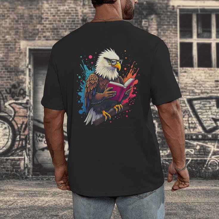 Kawaii Eagle Reads Book Reading Library Book Bookworm Men's Back Print T-Shirt