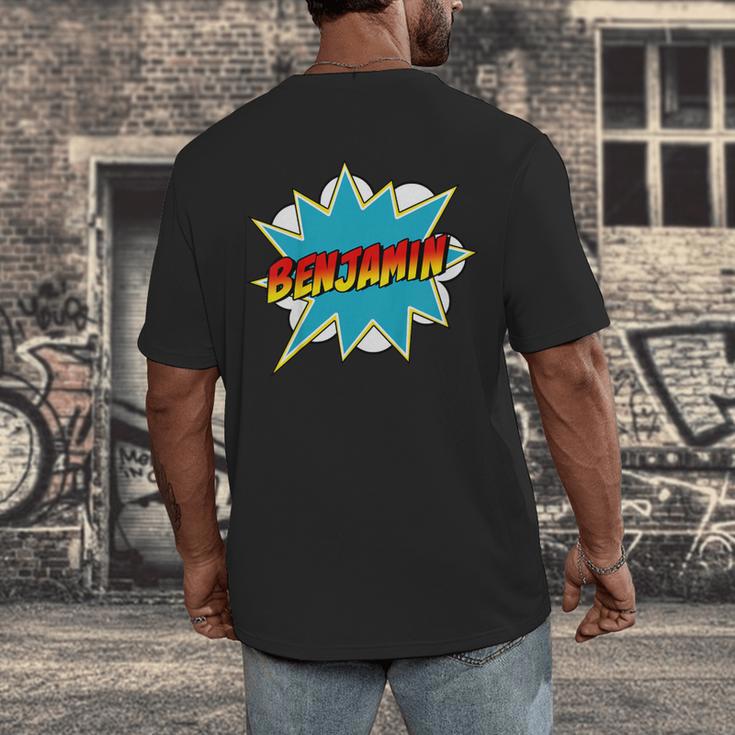 Kids Boys Benjamin Name Personalized Superhero Comic Book Men's Back Print T-Shirt