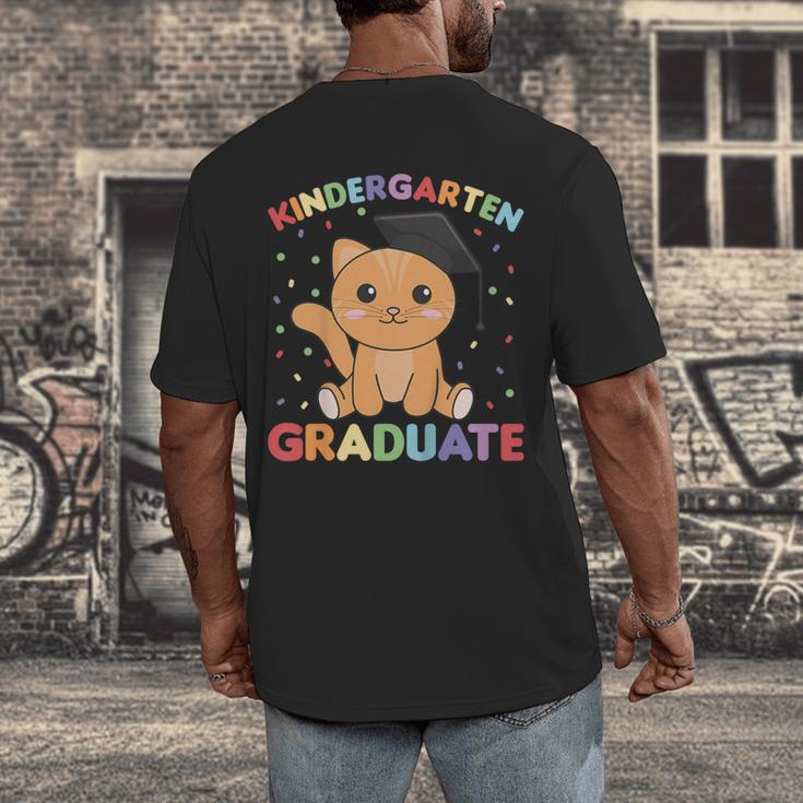 Kids Kindergarten Graduate Cat Graduation Men's Back Print T-Shirt
