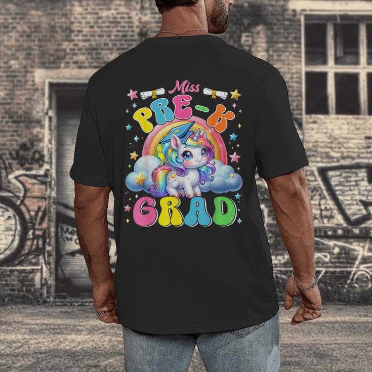 Kids Miss Pre-K Grad Graduation Cute Unicorn Rainbow Girls Men's Back Print T-Shirt