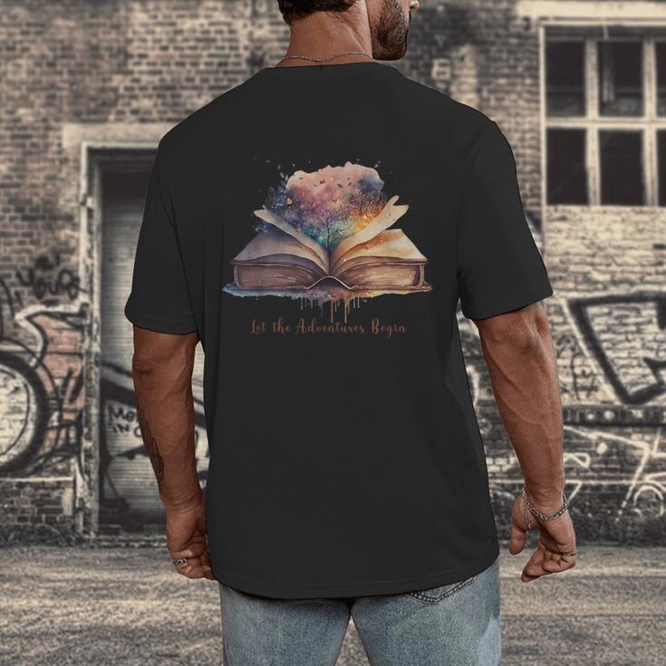 Let The Adventures Begin Book Lovers Magical Whimsical Art Men's Back Print T-Shirt Let The Adventures Begin Book Lovers Magical Whimsical Art Men's Back Print T-Shirt