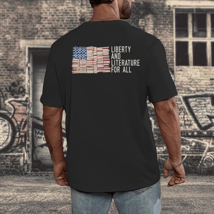 Liberty And Literature For All Reading USA Book Lover Men's Back Print T-Shirt Liberty And Literature For All Reading USA Book Lover Men's Back Print T-Shirt
