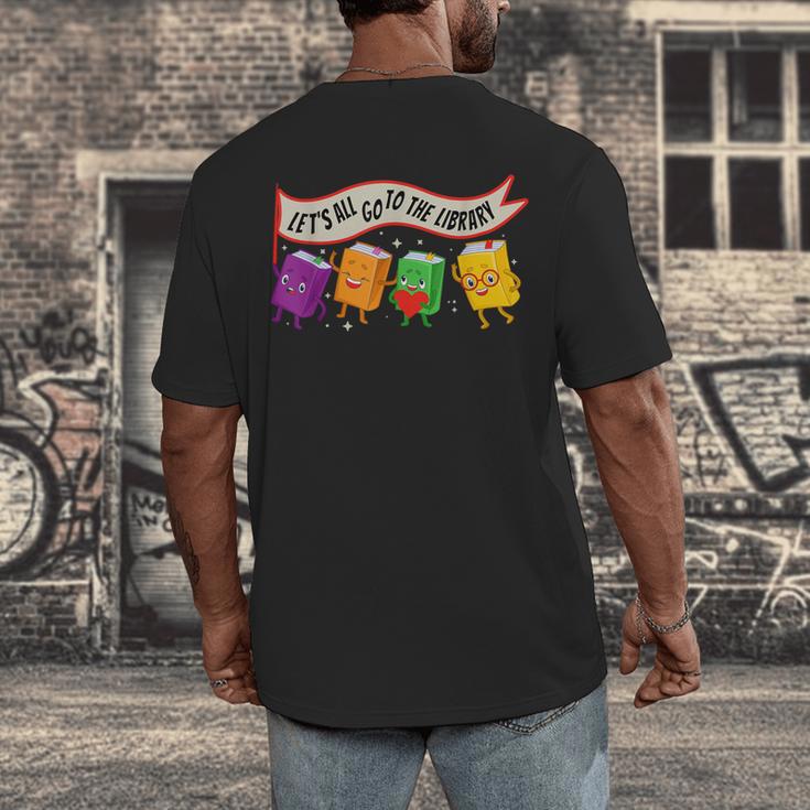 Librarian Let's All Go To The Library Cute Groovy Book Lover Men's Back Print T-Shirt Librarian Let's All Go To The Library Cute Groovy Book Lover Men's Back Print T-Shirt