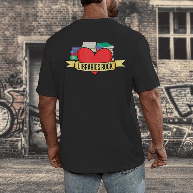 Librarian Library Assistant Libraries Rock Book Lover Men's Back Print T-Shirt