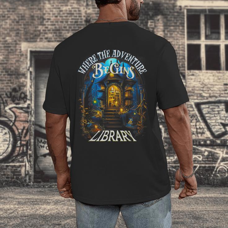 Library Where The Adventure Begins Book Reading Quote Men's Back Print T-Shirt