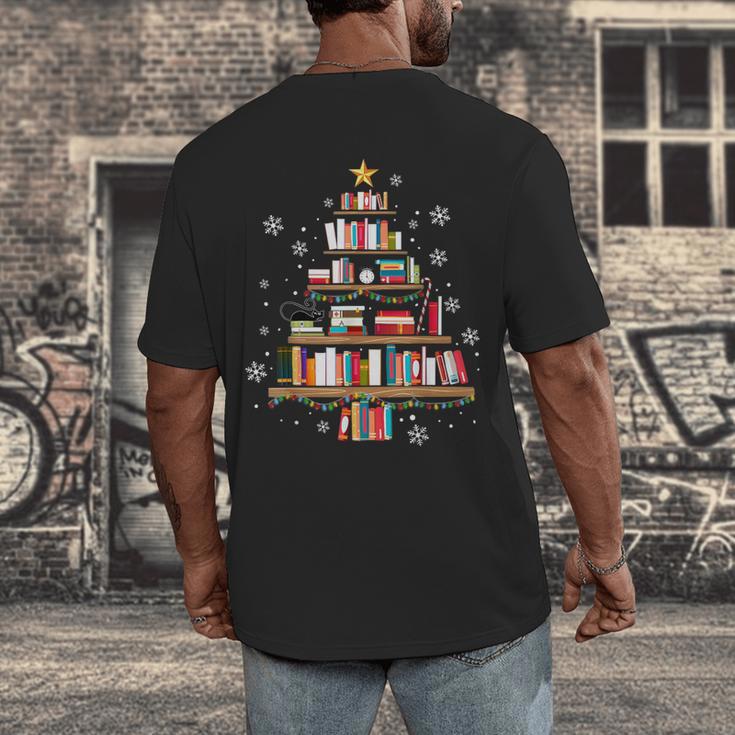 Library Books Christmas Tree Teacher Xmas Snowflake Men's Back Print T-Shirt