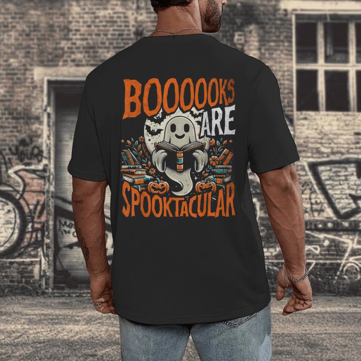 Library Halloween Book Lover Ghost With Books Men's Back Print T-Shirt