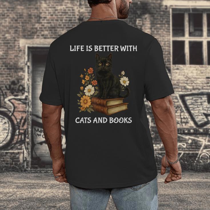 Life Is Better With Cats And Books Cute Cat Lover For Men Women Kids Men's Back Print T-Shirt