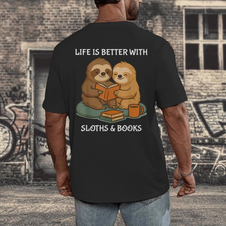 Life Is Better With Sloths And Books Cute Sloth Lover Men's Back Print T-Shirt
